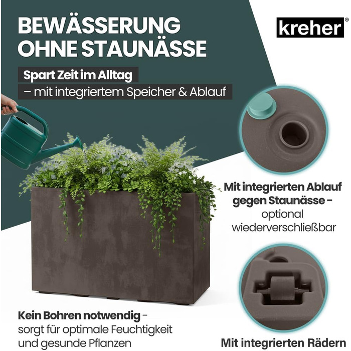 Плантатор Kreher XL Millennium: різні розміри та кольори. Імітація натурального каменю (коричневий, бежевий, антрацит, сірий). З міцного пластику. Роздільник простору (прямокутний)