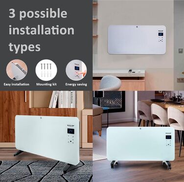 Електричний конвектор ECODE® з настінним кріпленням та пультом керування, термостатом, 1500W, керування через додаток, панель опалення з ніжками