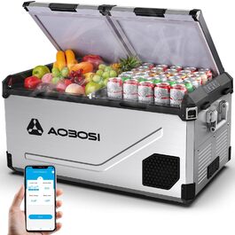 Автомобільний компресорний холодильник AAOBOSI з Wi-Fi, LED підсвіткою, -20°C/+20°C, 12/24V/220V, на колесах для авто, кемпінгу, подорожей
