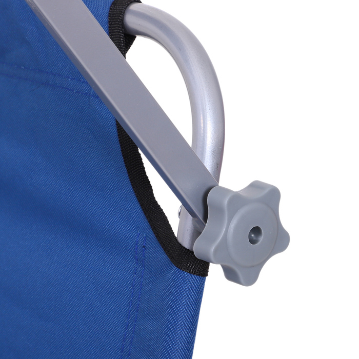 Шезлонг для відпочинку на сонці з сонцезахистом, складаний, з регульованою спинкою, металевий каркас, розміри 187 x 58 x 36 см, блакитний