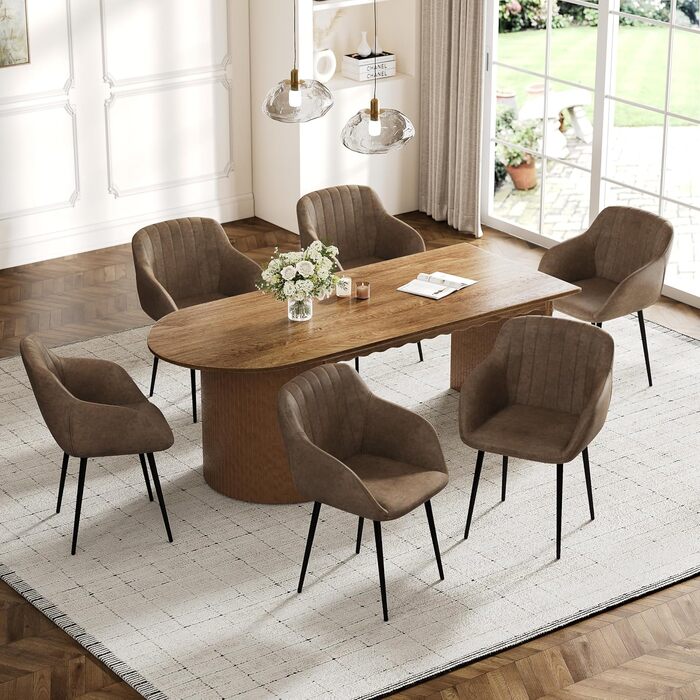 Обідні стільці для їдальні з підлокітниками, комплект 4 шт, темно-коричневі. М'яке сидіння з поліестеру для кухні, вітальні, спальні