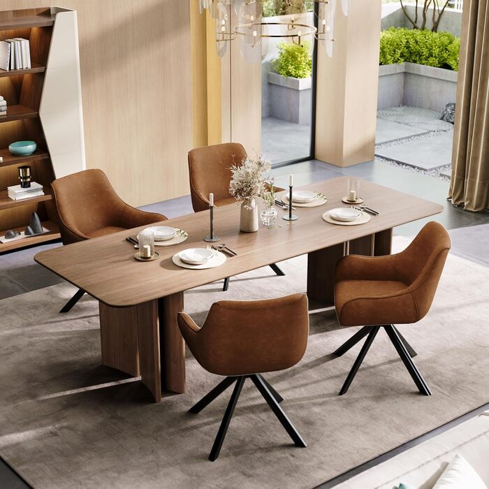 Обідні стільці поворотні, набір 4 шт. з підлокітниками, коричневі. Сучасні стільці для кухні, вітальні, офісу з металевим каркасом та спинкою. Зручні, з м'яким сидінням з льону.