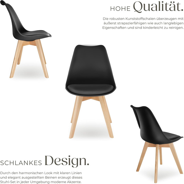 Тектейк® Комплект обідніх стільців Frederikke II (6 шт.), чорний, сучасний дизайн, для кухні, вітальні, офісу, скандинавський стиль