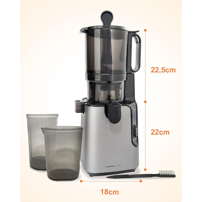 Charmline Slow Juicer: повільний соковитискач для фруктів та овочів, 1,8л, легке очищення