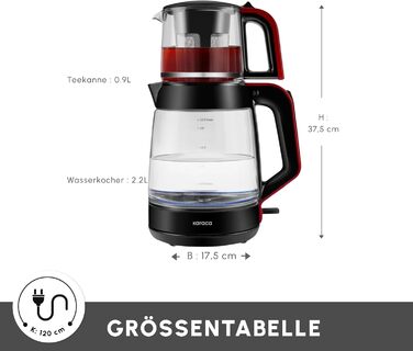 Чайник-заварник Karaca Glass XL 2 в 1 Shiny Black, 0.9л, 2.2л, LED, автоматичний, з обертовою основою