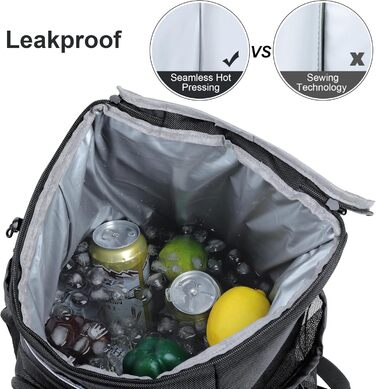 30L Рюкзак-холодильник великий, витримує протікання, ізольований рюкзак для пікніків для чоловіків та жінок, термосумка для пляжу, кемпінгу, відпочинку на природі, риболовлі, зелений (чорний)