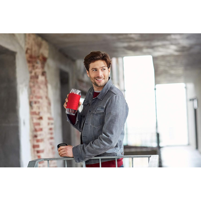 Чайний горнятко Emsa N20805 Teebecher з подвійними стінками, 0.4 л, знімний фільтр, без BPA, герметичне, не протікає, придатне для миття в посудомийній машині, 360° отвір (Червоний)