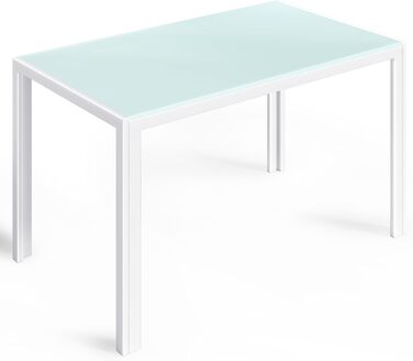 Стіл Bealife з загартованого скла, 120x70x75 см, білий. Сучасний кухонний стіл з металевим каркасом, стійкий до подряпин та тепла. Для кухні, вітальні, їдальні або кавової зони, home office.