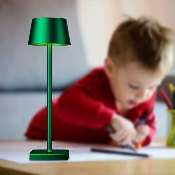 LED настільна лампа бездротова, 6000mAh, IP54, алюміній, сенсорне керування, тепле світло, для спальні, кав'ярні, ресторану (зелена)