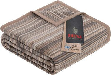 Вовняна ковдра Ibena Malang 150x200 см - Бавовняна суміш м'яка, тепла та придатна для прання, м'яка ковдра в смужку червоно-сірий (150 x 200 см, сірий/коричневий)