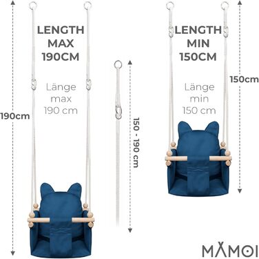 Дитяча гойдалка-колиска MAMOI з ременем безпеки, регульована висота 150-190 см, блакитна. Гойдалка для дому, міцна конструкція, м'яке сидіння, легкий монтаж