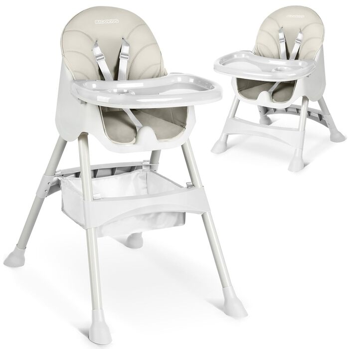 Дитячий стільчик для годування Ricokids 3в1 Beige - регульована висота, з підносом, корзина, для дітей від 6 місяців