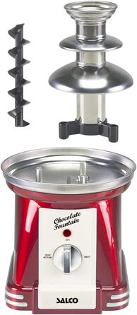 Шоколадний фонтан Salco | 3-рівневий | Ретро-дизайн | Нержавіюча сталь | 90 Вт | Для фруктів, печива та іншого | Легке очищення | Металік-червоний