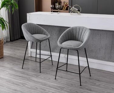 Набір з 2 барних стільців Chairus: міцний металевий каркас, сидіння з льону, для кухні/домашнього бару, сірий