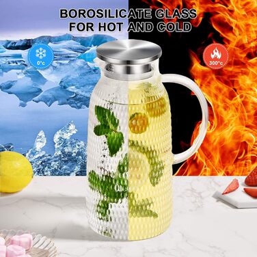 Скляна карафа Aofmee 2 літри з кришкою: для води, соку, айс-ті. Підходить для ресторанів та дому.