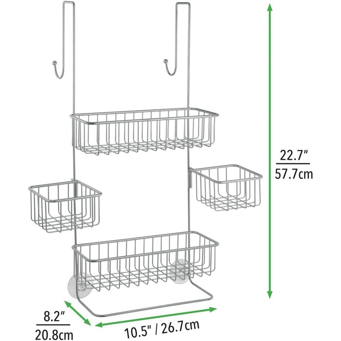 Поличка для душу mDesign без свердління - поличка для душу для шампуню, гелю для душу, фланелей тощо - практичне місце для зберігання аксесуарів для душу з нержавіючого металу - сірий (хром)