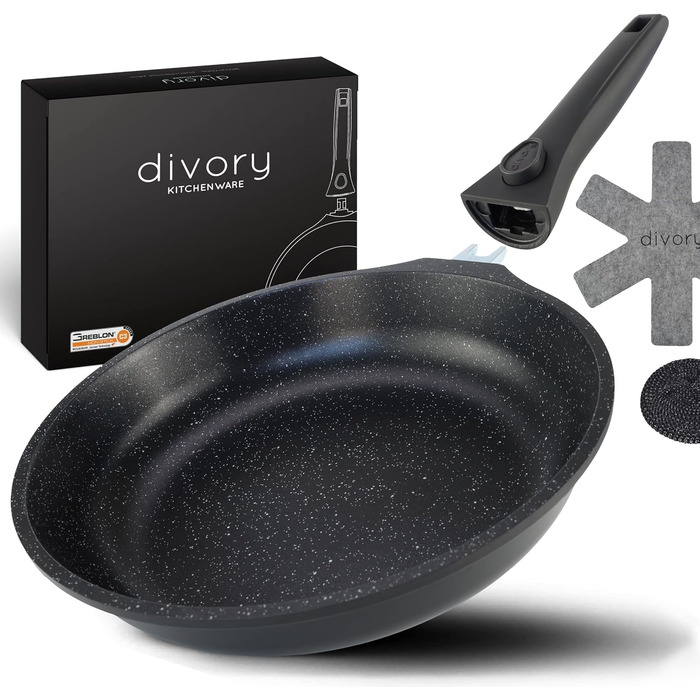 Набір сковорідок DIVORY з 3 частин, знімна ручка, індукційна, з антипригарним покриттям, висока захист для сковорідки - Індукційна сковорідка (чорна, 24 см)