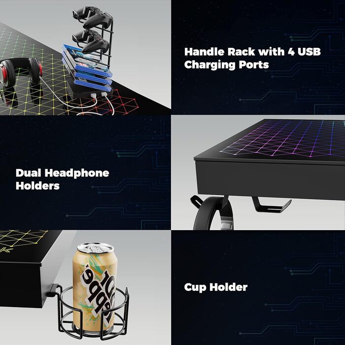 Ігровий стіл EUREKA ERGONOMIC RGB 110 см з підсвічуванням, 110 x 60 см