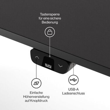 Дитячий стіл Yaasa Desk Basic S регульований по висоті, 120x70 см, чорний, incl. key замок і USB-порт для зарядки, стіл Антрацит 120 x 70 см