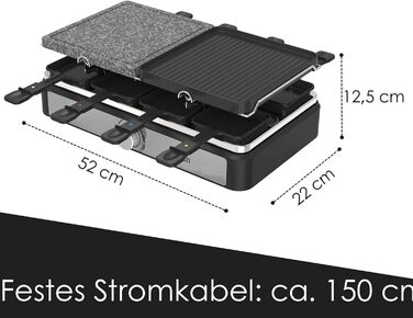 Раклет Гриль Прилад для раклету 8 осіб Настільний гриль Вечірка Гриль Електричний гриль Раклетний гриль Цільний натуральний камінь і сковорідка з покриттям Нагрівальний елемент з нержавіючої сталі 1400 Вт