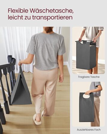 Кошик для білизни VASAGLE з 2 відділеннями, 92 л, чорно-вінтажний, з металевим каркасом