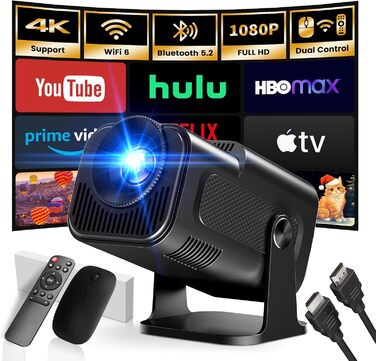 Портативний відеопроектор Mini Beamer 1920x1080P з підтримкою Android TV, WiFi 6, BT5.2, HDMI, USB, PS5, Laptop та мишкою