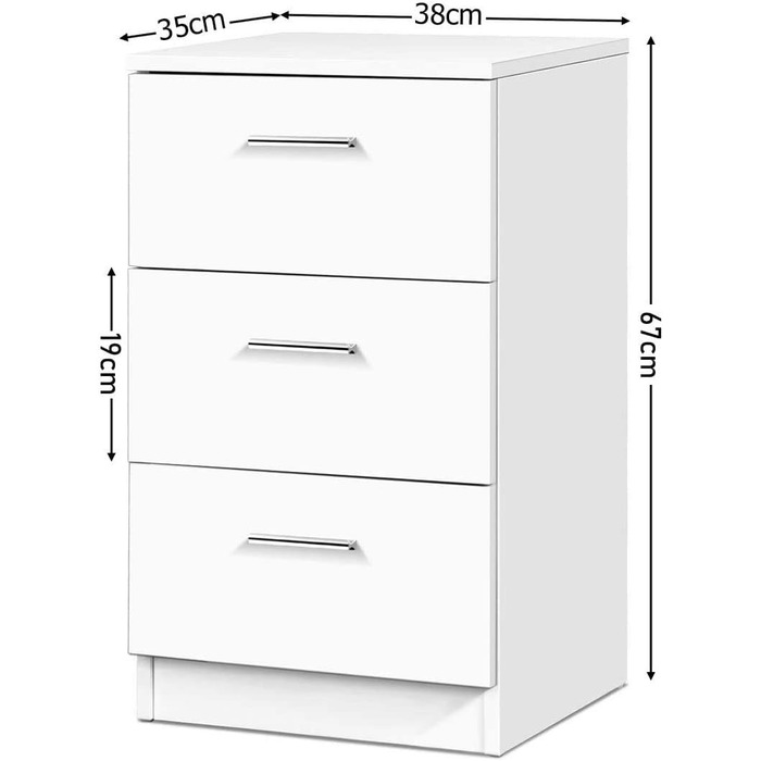 Тумбочка, 3 ящики, навантаження 60 кг, дерево, 38x35x66 см, біла, 4LIFE