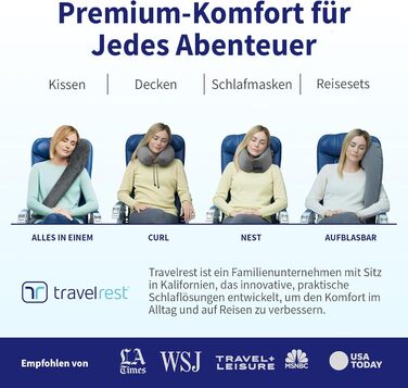 Подушка для шиї Travelrest Nest з Memory Foam - підтримка шиї для подорожей, літаків, довгих поїздок. Ідеально для дорослих, комфорт, знімний чохол - сіра