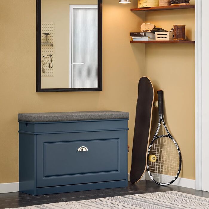 Полка для взуття SoBuy з подушкою для сидіння та місцем для зберігання, вузька, 60x51x24 см, FSR82-K-HG (довга, блакитна)