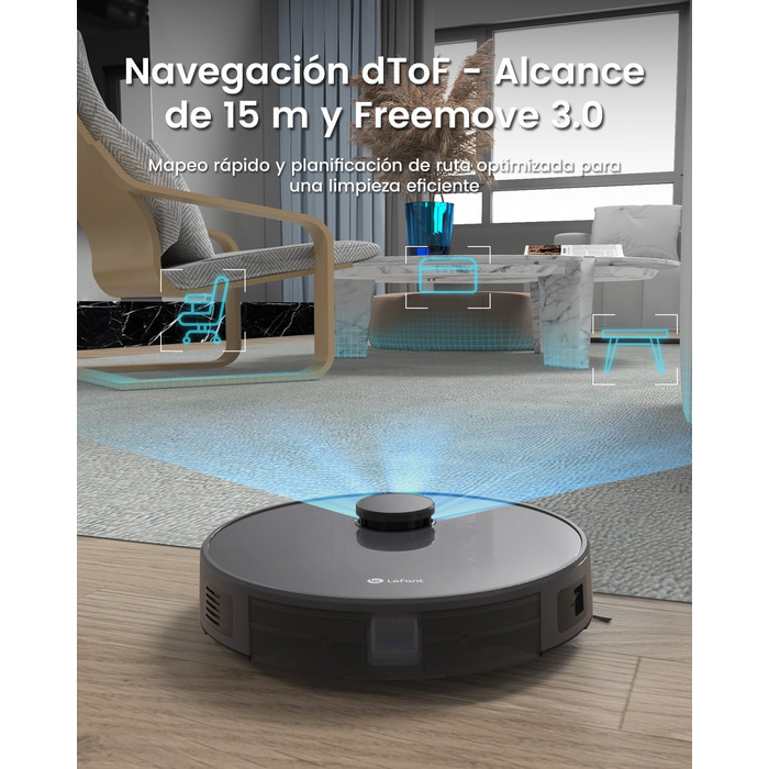 Робот-пилосос LEFANT M330 Pro з функцією миття, 3-в-1, 5000Pa, лазерна навігація, уникнення перешкод PSD, керування через додаток та голосове керування (M1-G)