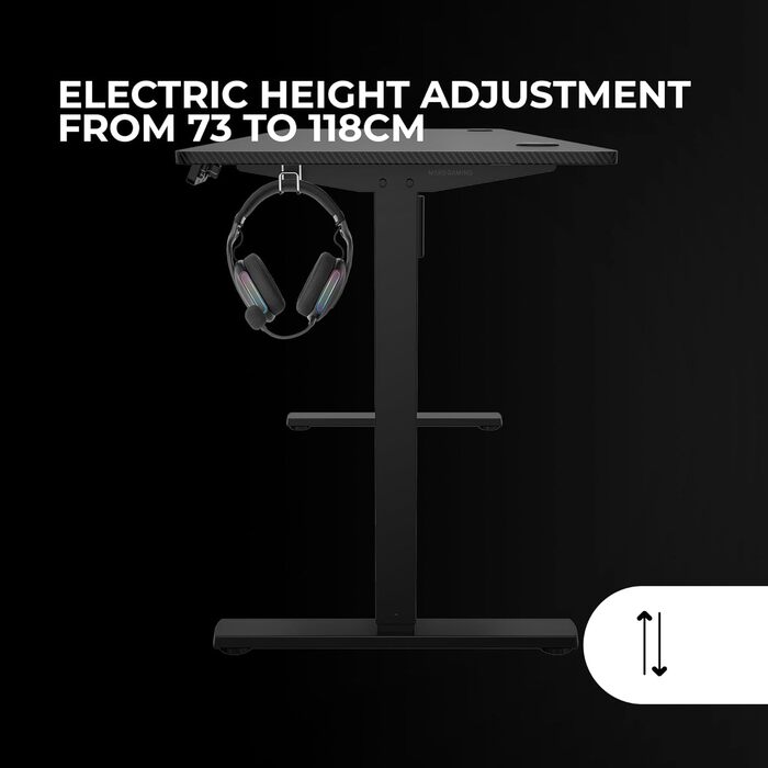 Регульований за висотою стіл Mars Gaming MGD-ERGOPRO, 110x60 см, білий. Ергономічний стіл з карбоновою поверхнею, металевою конструкцією, тримачем для навушників та кабельною організацією.