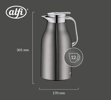 Термос Alfi SKYLINE 1.5л з нержавіючої сталі з скляною вставкою, сірий (1500 мл)