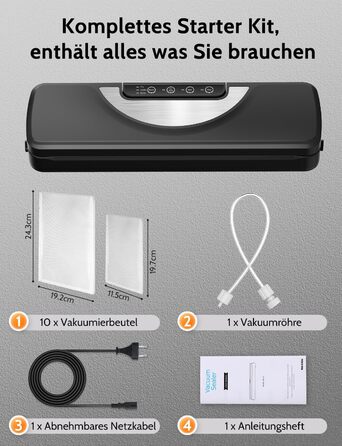 Вакууматор 5 в 1 для продуктів з вбудованим різаком та функцією Sous Vide, вакуумний пакувальник з набором пакетів та шлангом, чорний