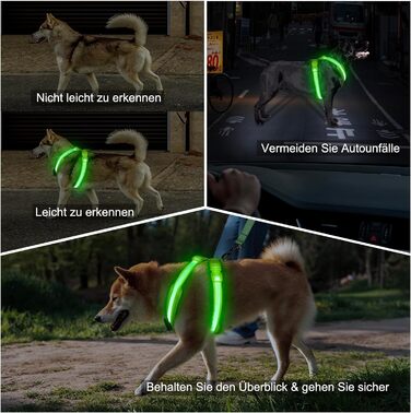 Світлодіодна шлейка для собак KOSKILL, акумуляторна шлейка для собак з підсвічуванням, світиться в темряві, світловідбиваючий жилет для собак, ліхтарі для нічних прогулянок (зелений, XL)