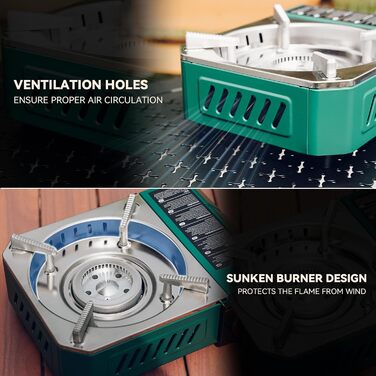 Портативний газовий набір для кемпінгу Onlyfire Klein з кейсом, 2000W, Piezo-запалювання, для походів та подорожей на автодомі, зелений