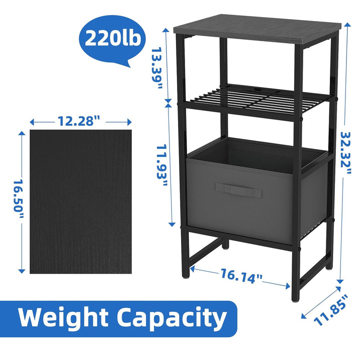 Підставка для принтера MWQ з ящиком для документів, 3-ярусна, чорна. Підійде для дому та офісу