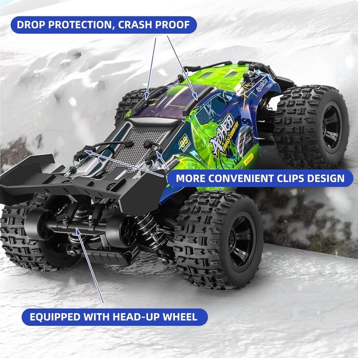 RC Автомобіль YONCHER 18101 1:18 4WD, 40 км/год, для дітей та дорослих, позашляховик, монстр-трак, 2 акумулятори, 70+ хв роботи