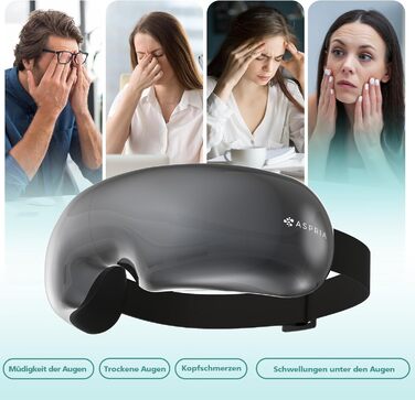 Масажер для очей Aspria® Eyecloud Vision з підігрівом та Bluetooth, видимий дизайн, масаж повітрям, розслаблення очей для втомлених/сухих очей, подарунок для жінок, чоловіків, друзів та сім'ї