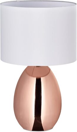 Приліжкова лампа Relaxdays з сенсорним керуванням, сучасна настільна лампа, HxD 49 x 30 см, E14, настільна лампа з тканинним абажуром, мідь/білий
