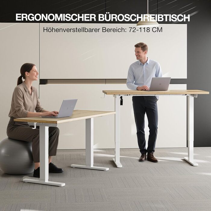 Регульований стіл 120x60 см, електричний з функцією пам'яті, стоячий/сидячий комп'ютерний стіл. Керування кабелями та гачки, регульований підйомний стіл для офісу та дому – Білий. (Світло-русявий, 100 см)