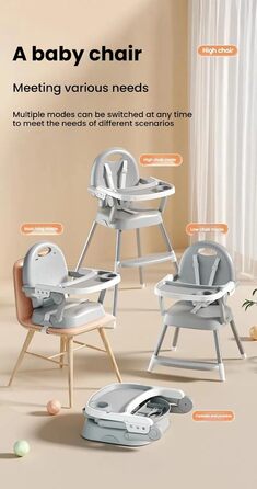 Дитячий стільчик для годування Magic ZC 8123 Grey - регульована висота, 3 положення, знімні столики