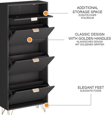 Шафа для взуття Vicco Helge, чорна, 60 x 145 см, 3 відділення