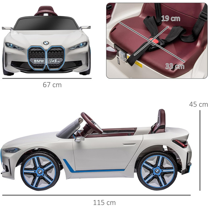Дитячий електромобіль HOMCOM BMW з пультом, фарами, MP3, білий, 3-5 км/год, для дітей 3-5 років