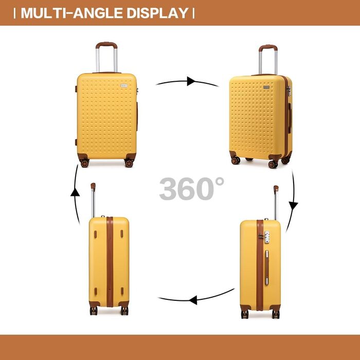 Жовтий валіза KONO 20 дюймів з ABS пластику, з TSA замком, 4 колеса, ручна поклажа 57 x 38 x 24 см