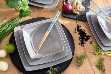 Набір з 6 тарілок - Можна мити в посудомийній машині та в мікрохвильовій печі - Керамічна - Велика обідня тарілка EPIRI - 25x25 см - Сіра