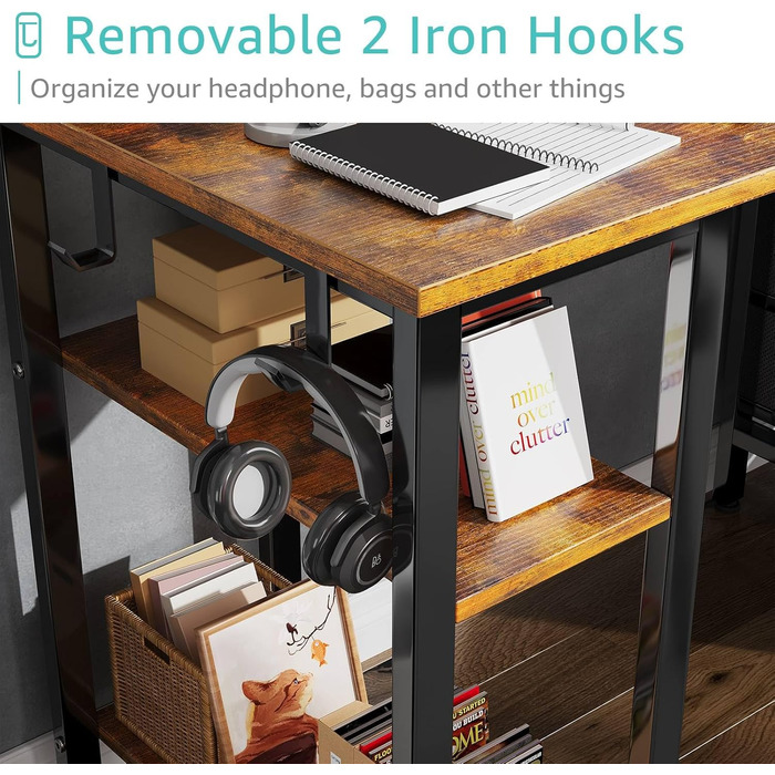 Комп'ютерний стіл Lufeiya з 4 висувними ящиками та полицями для зберігання. Сучасний стіл для дому, офісу, спальні, для студентів, під ПК. Рустичний коричневий, 119,4 см