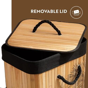 Л Складаний бамбуковий кошик для білизни 2 відділення, чорний, 40x30x60 (бежево-чорний), 72