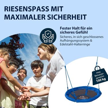 Шоукель HUDORA Nestschaukel 90 - пластикова сітка-шоукель до 100 кг, діаметром 90 см для дому та вулиці, регульована висота, сімейна шоукель для дітей та дорослих (Блакитний)