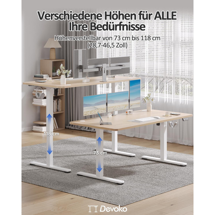 Електричний регульований стіл Devoko 120x60 см: офісний, для комп'ютера, з пам'яттю висоти, стоячий, бежевий