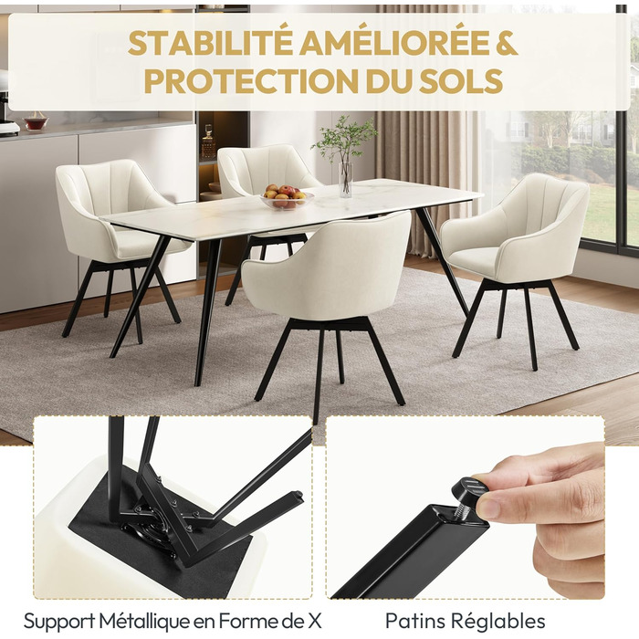 Крісло Yaheetech для кухні/їдальні/вітальні, обертається на 360°, з підлокітниками та металевими ніжками (Бежевий)